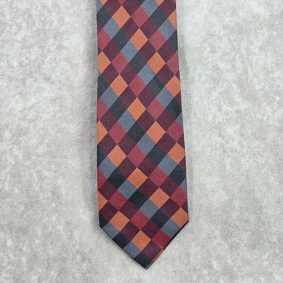 Van Heusen Red Gray Orange Diamond Executive Geometric Silk Neck Tie Men's - Picture 1 of 6